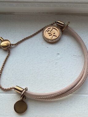Michael Kors Blush Leather Bracelet with Rose Gold MK Charms